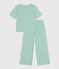 Pyjama femme en coton jambes larges à rayures vert ALOEVERA/blanc MARSHMALLOW