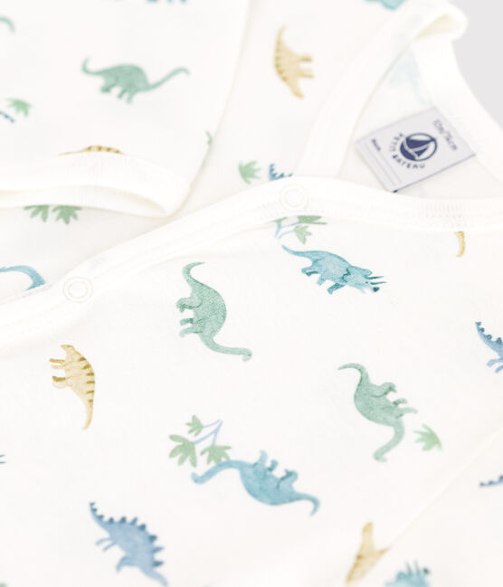 Pyjama bébé en coton sans pieds dinosaures blanc MARSHMALLOW/blanc MULTICO