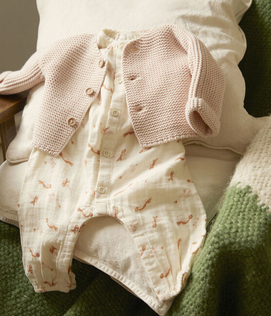 Cardigan bébé tricot point mousse en coton rose SALINE