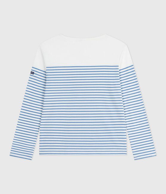 Teeshirt marinière femme en coton manches longues blanc MARSHMALLOW/bleu ALASKA